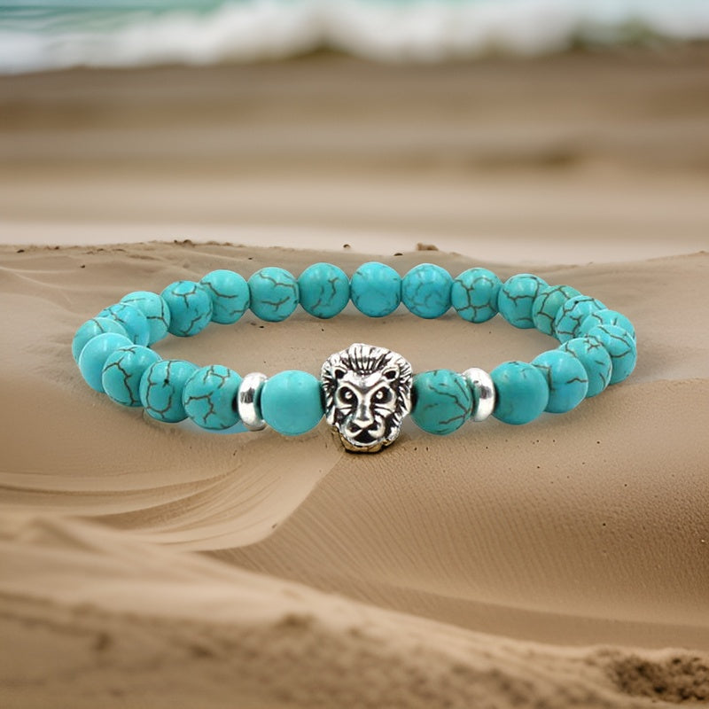 Argent Craft Blue Howlite Stone With Lion Bracelet (Silver)