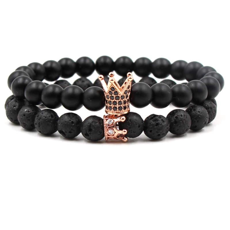 Couples bracelet - hotsell rose gold crowns, onyx and howlite