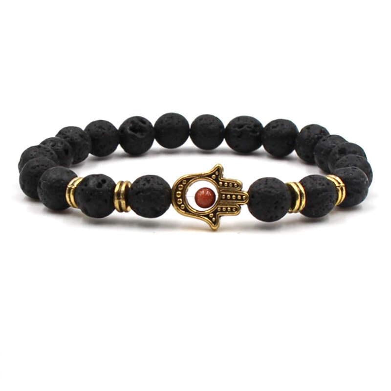 Argent Craft Natural Lava Stone With Gold Hamsa Hand