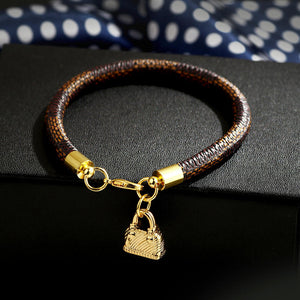 Argent Craft Leather Braided Charm Bracelet with Mini Bag (Brown & Black)