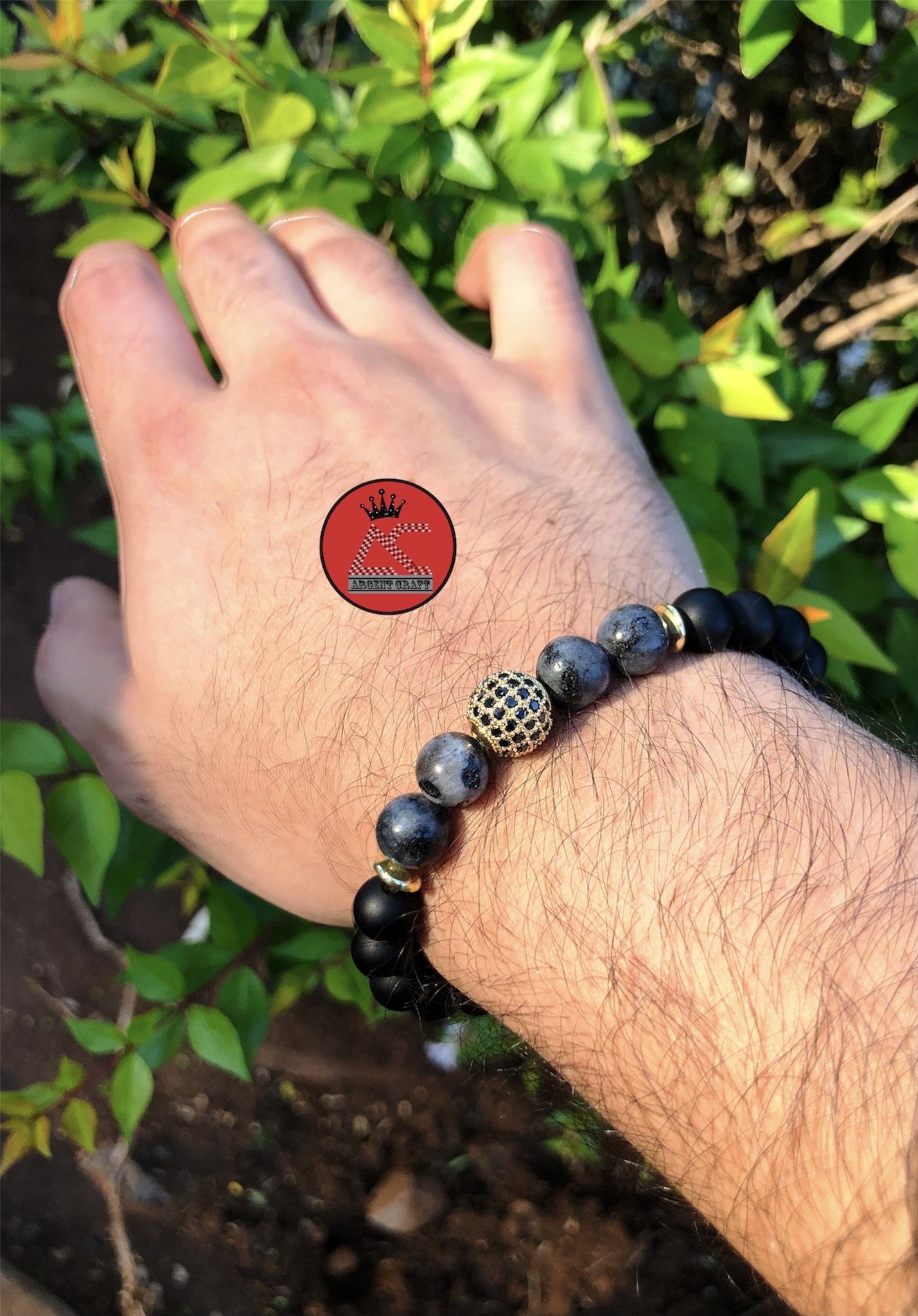 Argent Craft Natural Black Matte Agate With 4 Lolite Stone & Lucky Gold Ball