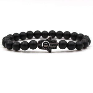 Argent Craft Black Matte Agate Stone with Hamsa Hand (Black)