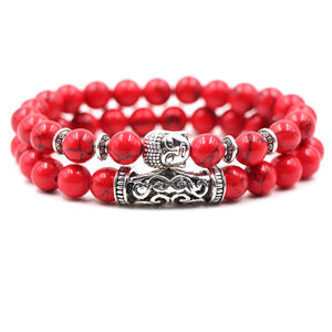 Argent Craft Red Jasper Budhaa & Ancient Scroll Bracelet Set (Silver)