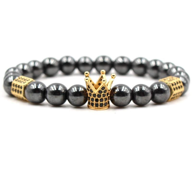 Argent Craft Natural Hematite Stone With Gold Crown & Die