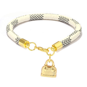 Argent Craft Leather Braided Charm Bracelet with Mini Bag (Beige & Black)