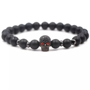 Argent Craft Black Matte Agate Bracelet With Skull (black)